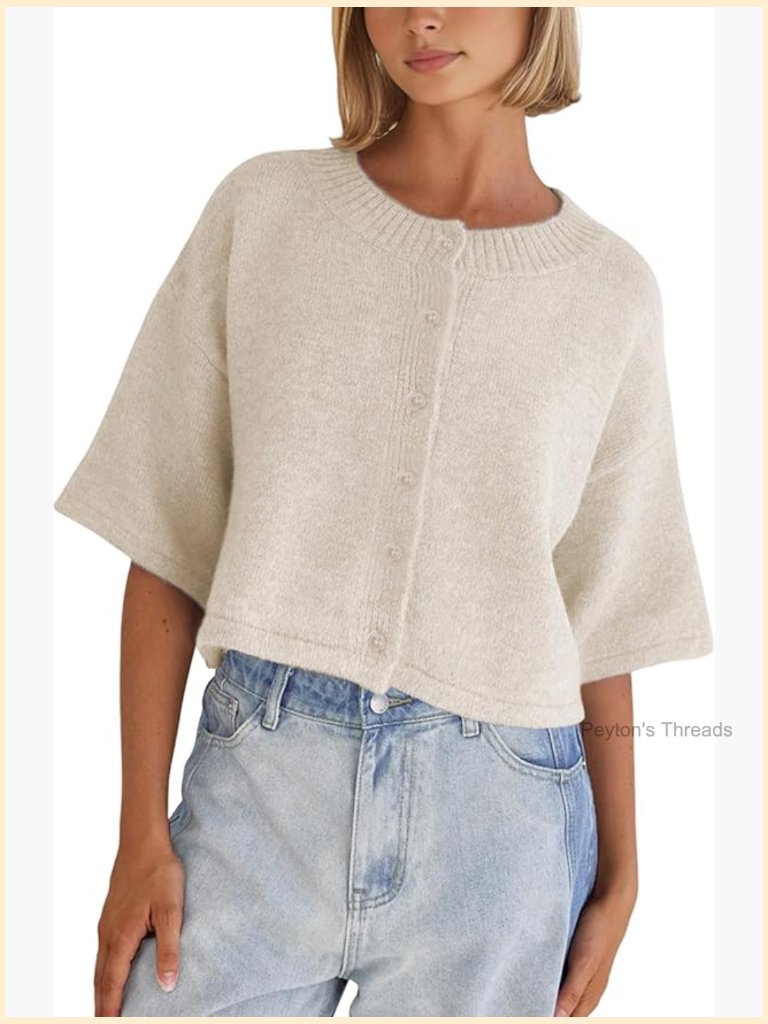 Lightweight Cropped Cardigan Sweater Button Up Knitwear